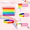 624 Pcs Rainbow Pride Items Bulk Include Rainbow Button Pins Silicone Bracelets Stickers Colorful Flag and Handheld Fans LGBTQ Lapel Pins for Pride Month Parade Party Favors Accessories